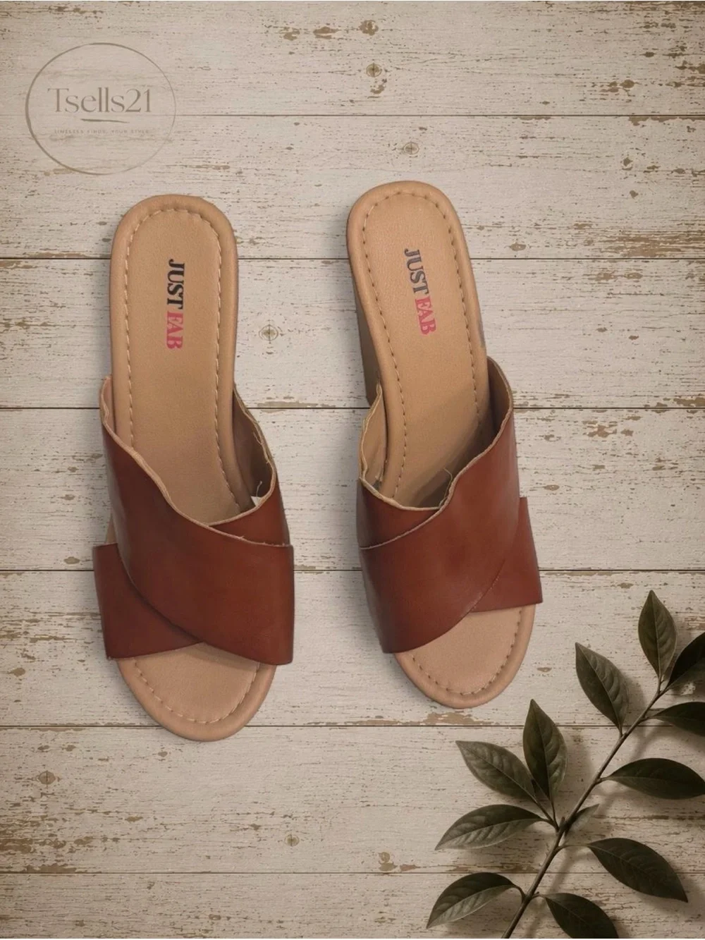 JustFab Faux Wood Chunky Platform Wedge Sandals - Size 7